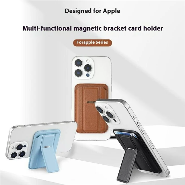 Kompatibel mit MagSafe Leder-Magnetkartenhalter mit Ständer-Kombination, mehrere Kartenschlitze für iPhone-Serie - Braun