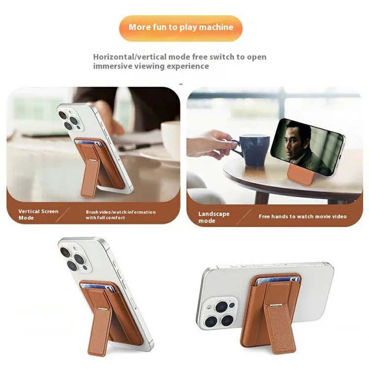 Kompatibel mit MagSafe Leder-Magnetkartenhalter mit Ständer-Kombination, mehrere Kartenschlitze für iPhone-Serie - Braun