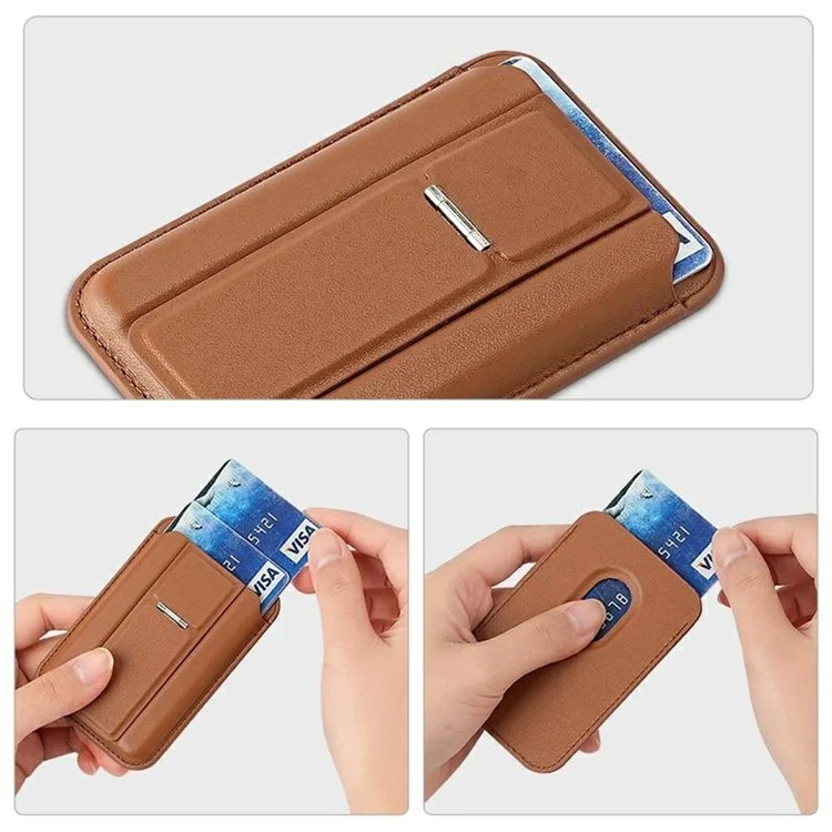Kompatibel mit MagSafe Leder-Magnetkartenhalter mit Ständer-Kombination, mehrere Kartenschlitze für iPhone-Serie - Braun