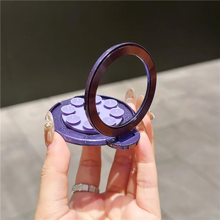 Soporte adhesivo para teléfono con ventosa, soporte magnético para coche y anillo de agarre - Morado oscuro