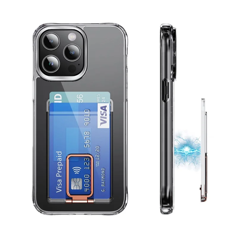 Card Holder Magnetic Ring Kickstand For Phone Cases Multi Angle Adjustable Ultra Thin Card Storage Bag - Rose Gold
