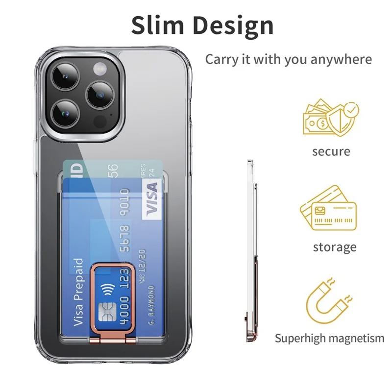 Card Holder Magnetic Ring Kickstand For Phone Cases Multi Angle Adjustable Ultra Thin Card Storage Bag - Rose Gold