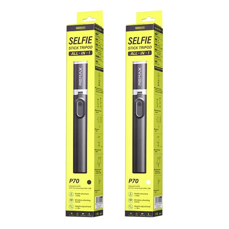 REMAX P70 1.6cm Extendable Selfie Stick Multifunction Live Streaming Tripod Stand with Detachable Remote - Black