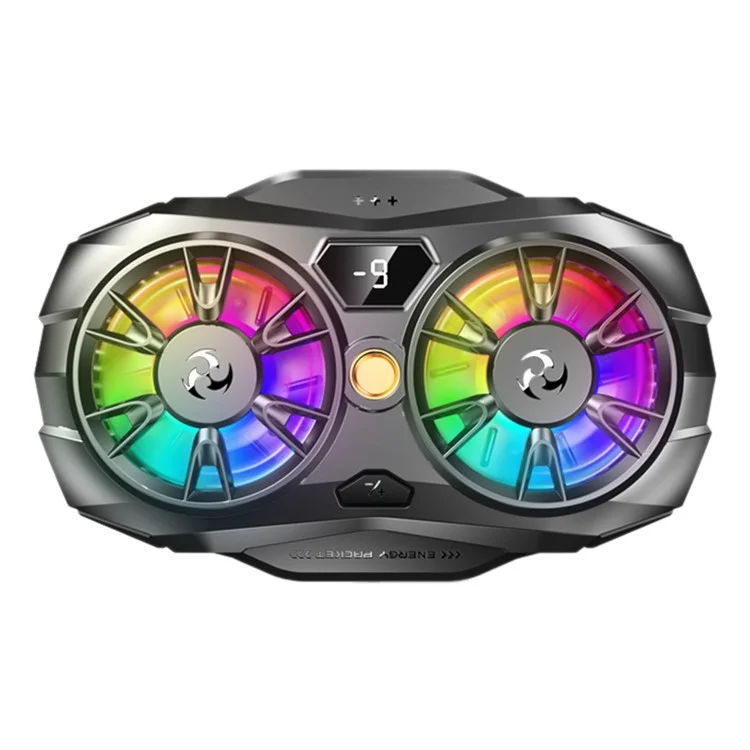 K19 Mobile Phone Cooler Fan Radiator with Digital Display  /  Dual Fans  /  RGB Lighting  /  Adjustable Speed - Black