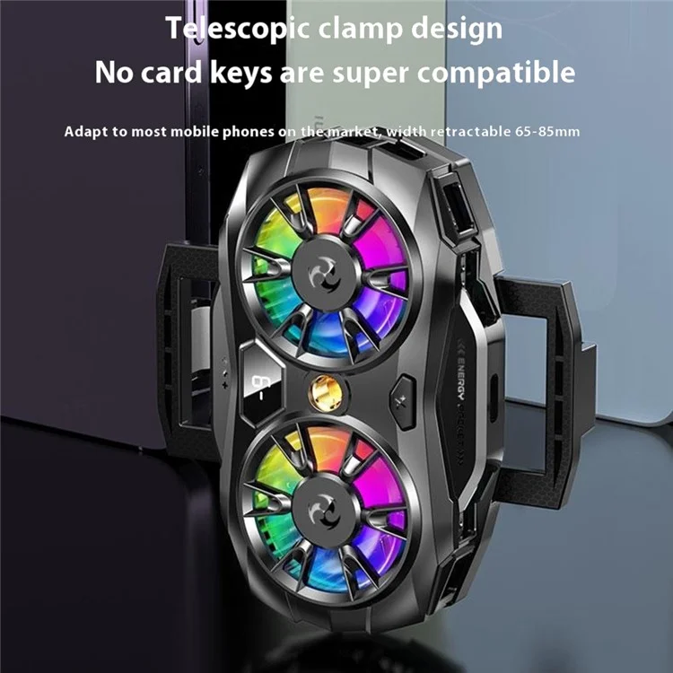 K19 Mobile Phone Cooler Fan Radiator with Digital Display  /  Dual Fans  /  RGB Lighting  /  Adjustable Speed - Black