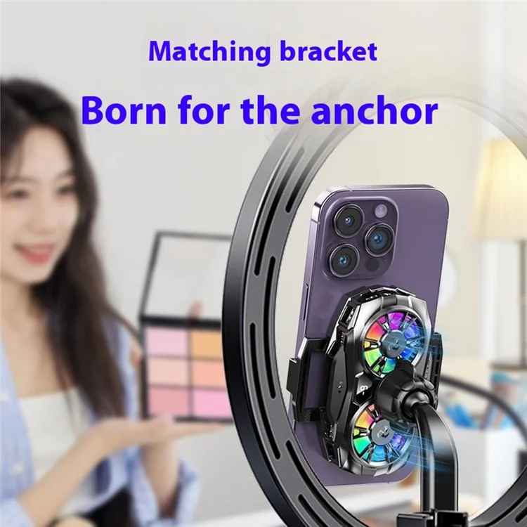 K19 Mobile Phone Cooler Fan Radiator with Digital Display  /  Dual Fans  /  RGB Lighting  /  Adjustable Speed - Black