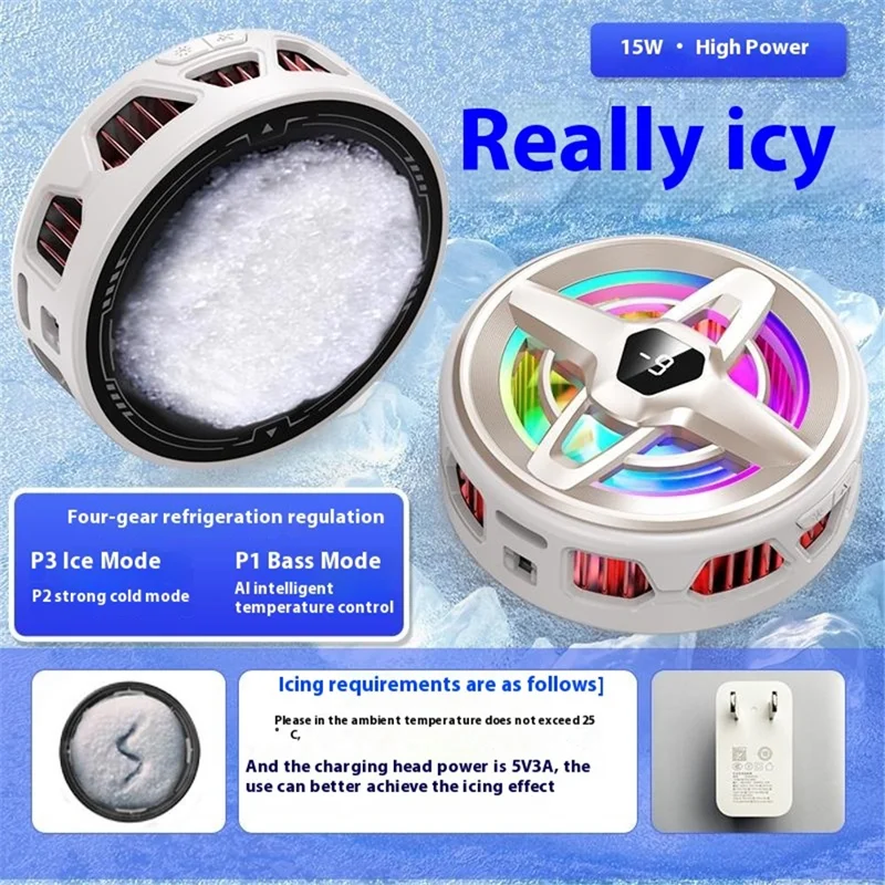 K25 Magnetic Phone Cooler Heatsink Fan Radiator with Digital Display  /  AI Temperature Control  /  Adjustable Ambient Lighting - White Gold