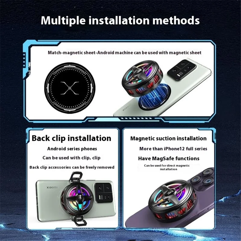 K25 Magnetic Phone Cooler Heatsink Fan Radiator with Digital Display  /  AI Temperature Control  /  Adjustable Ambient Lighting - White Gold