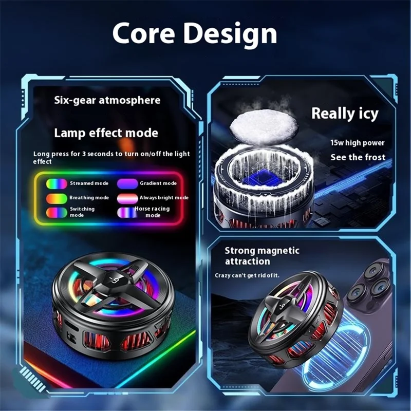 K25 Magnetic Phone Cooler Heatsink Fan Radiator with Digital Display  /  AI Temperature Control  /  Adjustable Ambient Lighting - White Gold