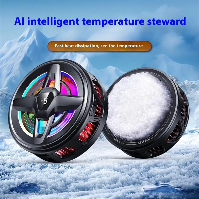 K25 Magnetic Phone Cooler Heatsink Fan Radiator with Digital Display  /  AI Temperature Control  /  Adjustable Ambient Lighting - White Gold