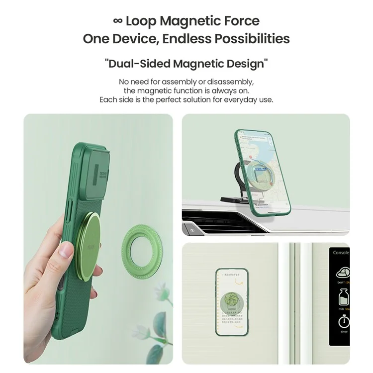 NILLKIN Dual Magnetic Ring Phone Stand Holder Flexible Rotation Adjustable Kickstand - Matcha Green