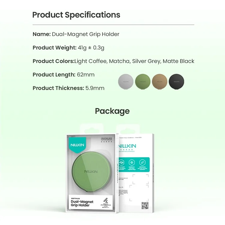 NILLKIN Dual Magnetic Ring Phone Stand Holder Flexible Rotation Adjustable Kickstand - Matcha Green