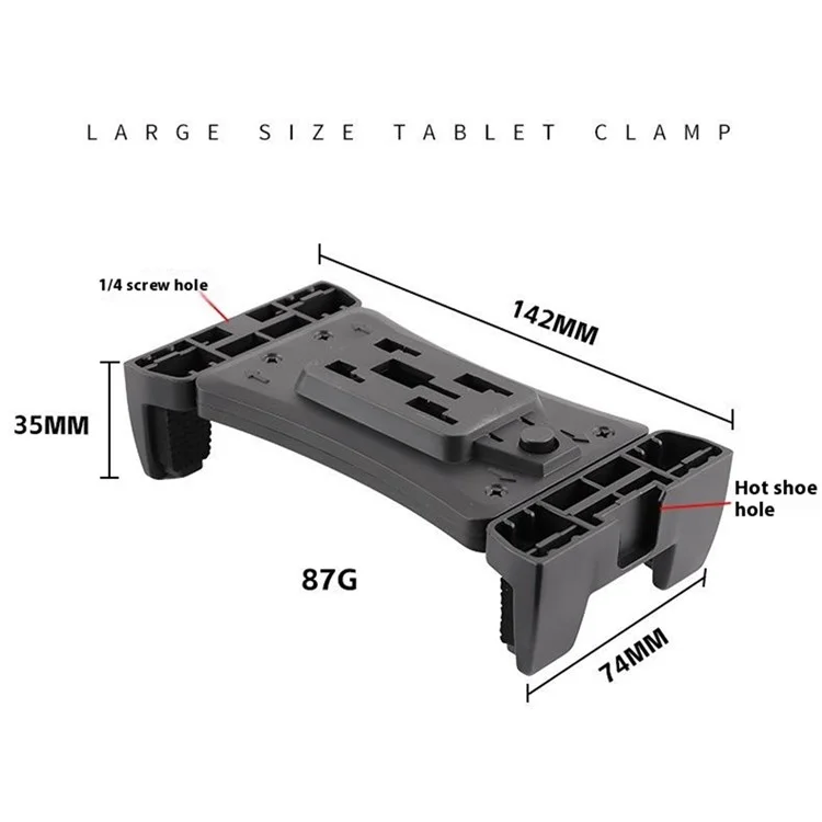F088 Morsetto per Tablet Large con Slitta Porta Accessori da 23 cm, Supporto Universale Multiuso per Telefoni e Tablet