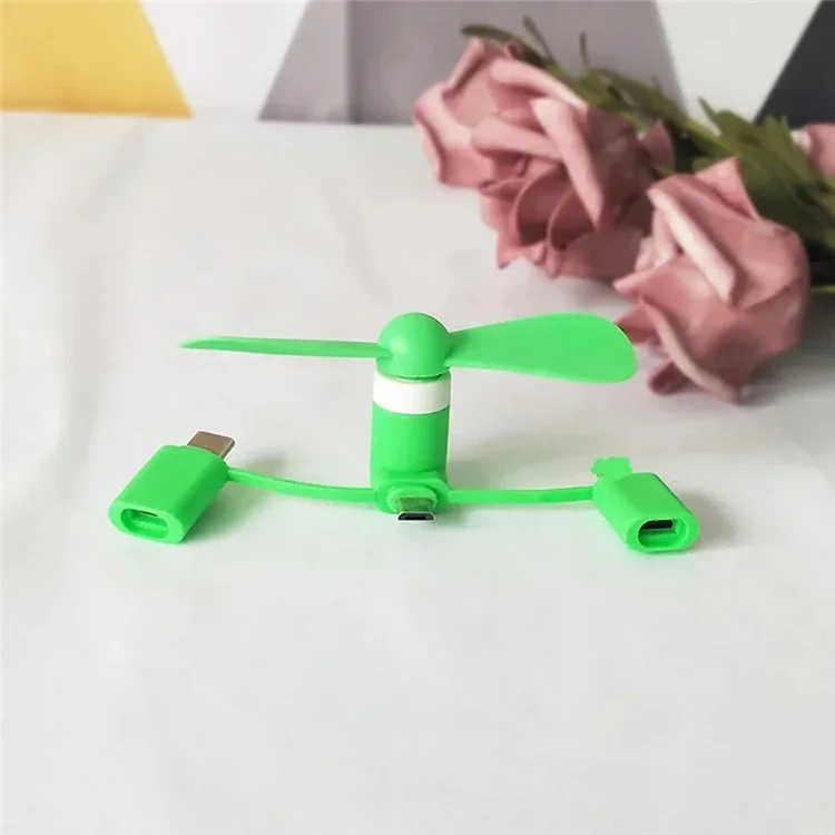 Микро USB / Type-C / 8-контактный 3 в 1 мини-вентилятор для охлаждения смартфона и ноутбука - черный