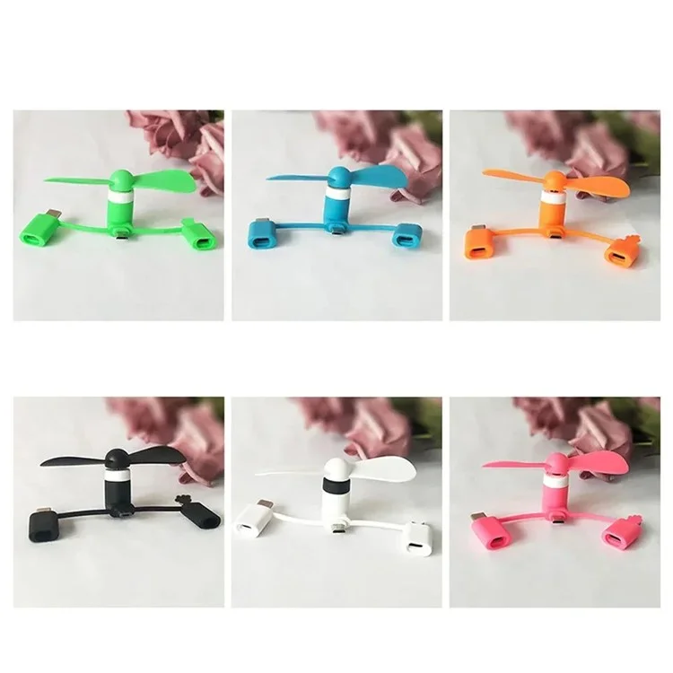 Микро USB / Type-C / 8-контактный 3 в 1 мини-вентилятор для охлаждения смартфона и ноутбука - черный