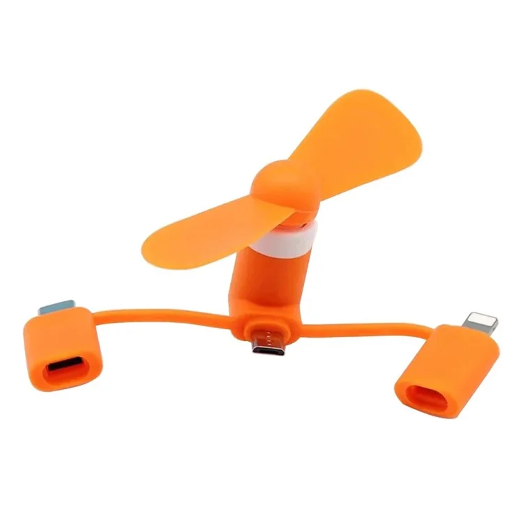 Micro USB / Type-C / 8Pin 3 in 1 Mini Fan Cooler Smartphone Laptop Portable Cooling Fan - Orange