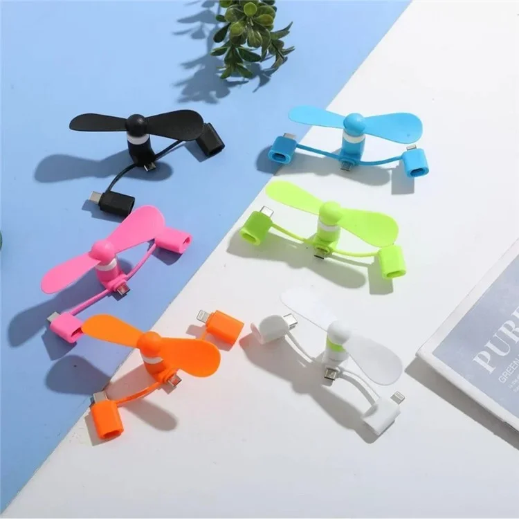 Micro USB / Type-C / 8Pin 3 in 1 Mini Fan Cooler Smartphone Laptop Portable Cooling Fan - Orange