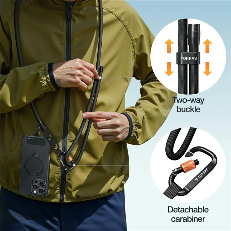 TORRAS Adjustable Phone Lanyard Crossbody Strap Hands-Free Wearable Accessory with Tether Tab - Black