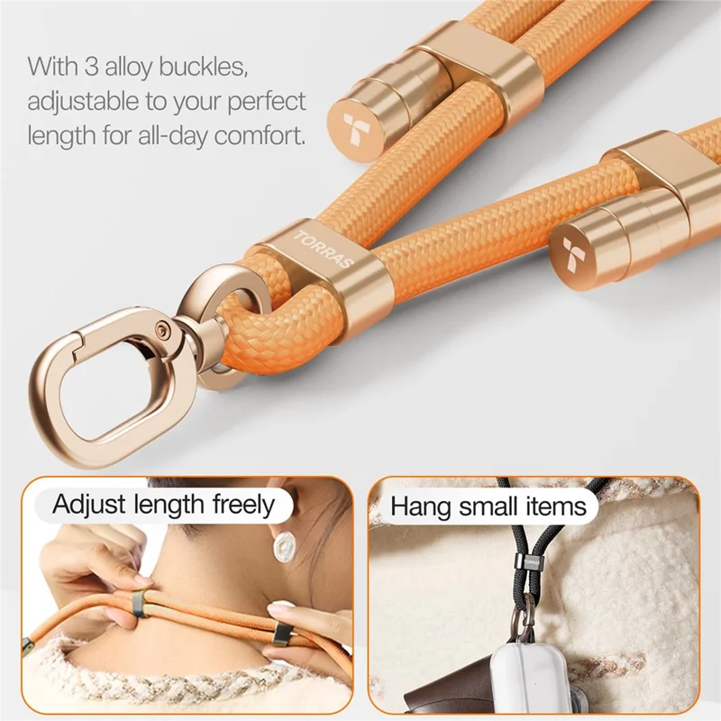 TORRAS 14 - 29.1 inches Adjustable Phone Lanyard Crossbody Strap Hands-Free Wearable Accessory with Tether Tab - Orange