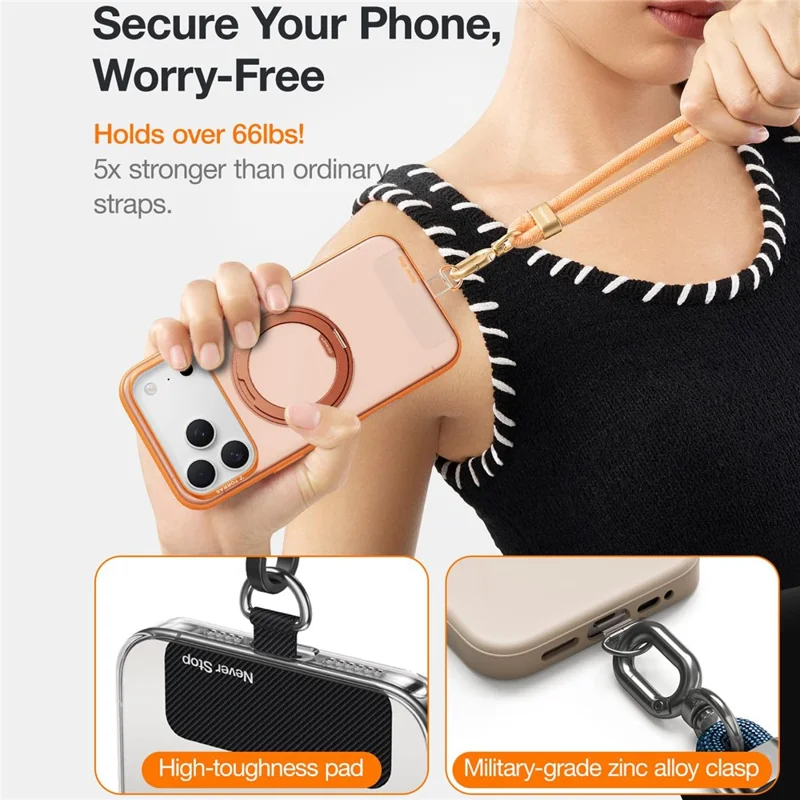 TORRAS 14 - 29.1 inches Adjustable Phone Lanyard Crossbody Strap Hands-Free Wearable Accessory with Tether Tab - Orange