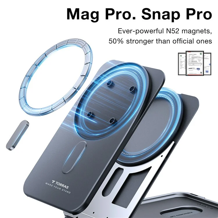 TORRAS MagSafe kompatible magnetische Kartenhalterung mit 360° drehbarer Halterung und 3-Karten-Fach - Schwarz