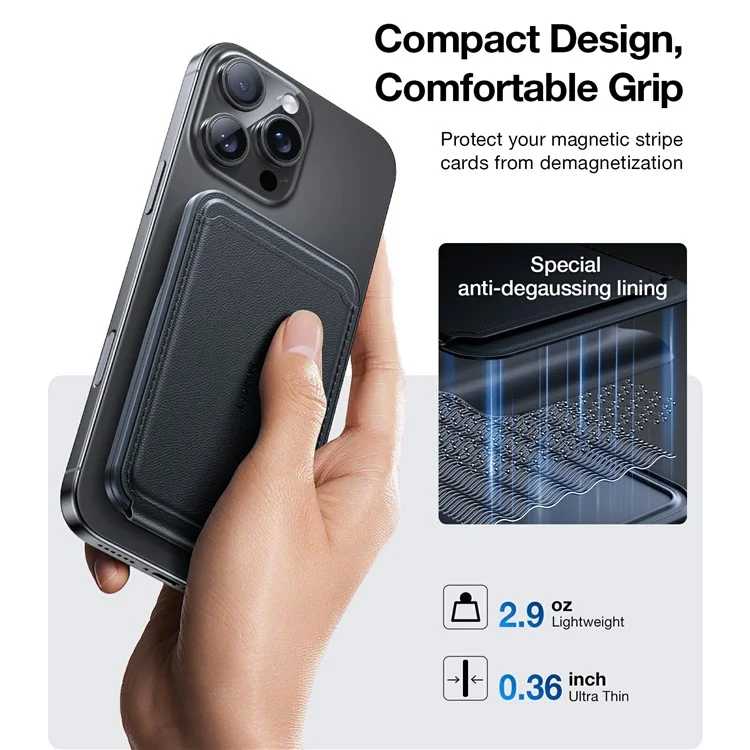TORRAS MagSafe kompatible magnetische Kartenhalterung mit 360° drehbarer Halterung und 3-Karten-Fach - Schwarz