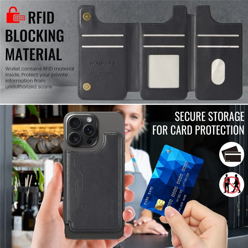 MAGKING K3 Compatible with MagSafe Card Holder Tri-Fold Magnetic RFID Blocking PU Leather Wallet - Black