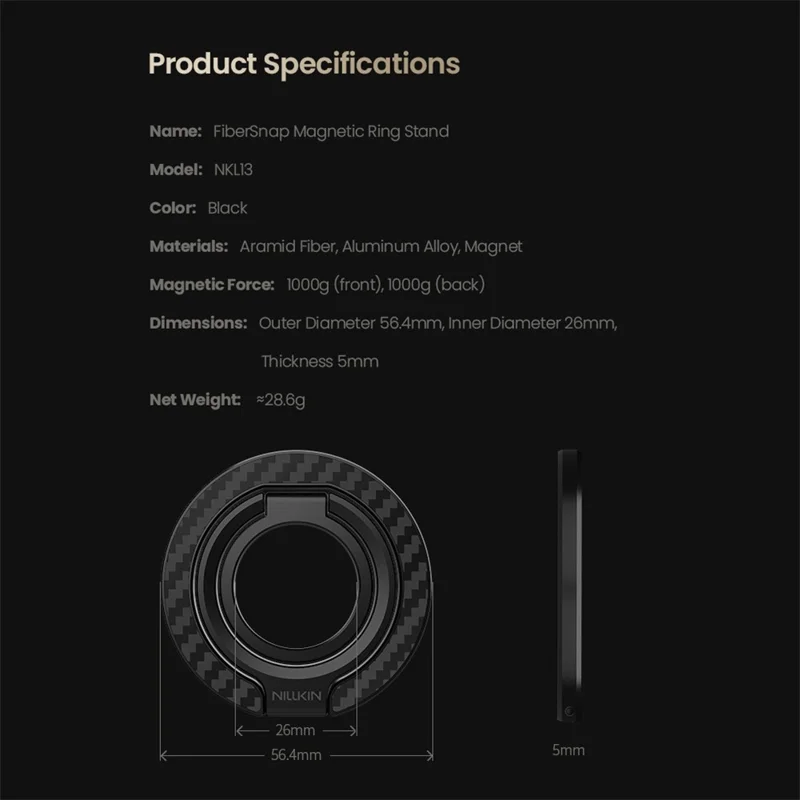 NILLKIN Magnetic Ring Kickstand Slim Aramid Fiber Aerospace Aluminum Multi Angle Adjustable Holder