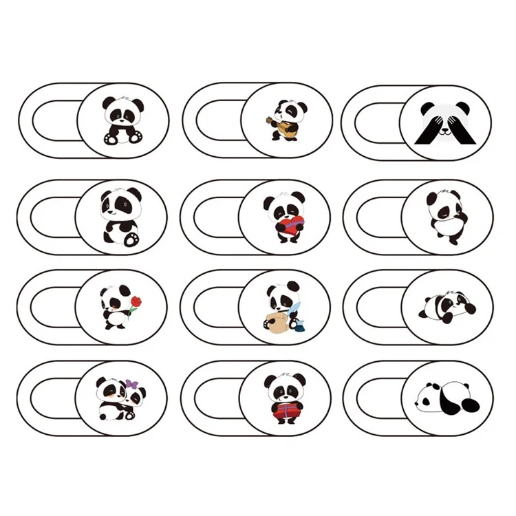 12 Piezas / Juego de Cubierta Deslizante de Protección de Privacidad de Cámara para Portátiles, Tabletas y Teléfonos con Patrón de Dibujos Animados de Pandas