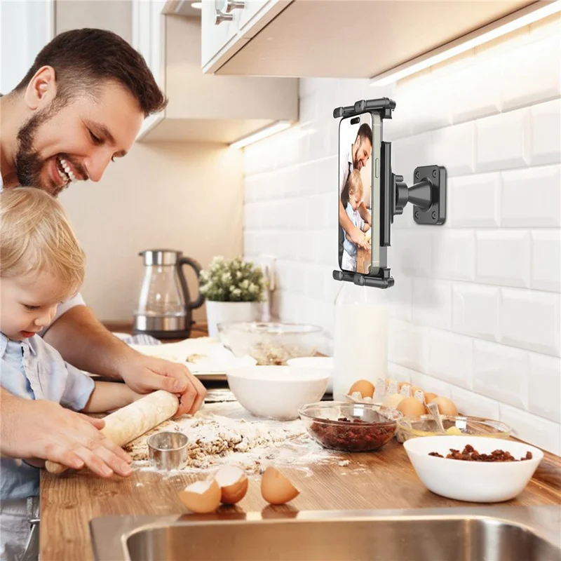 QB01 Universal Wall Mount Holder 4.7-15 Inch Phone Tablet 360 Degree Rotation Kitchen Bathroom Bracket