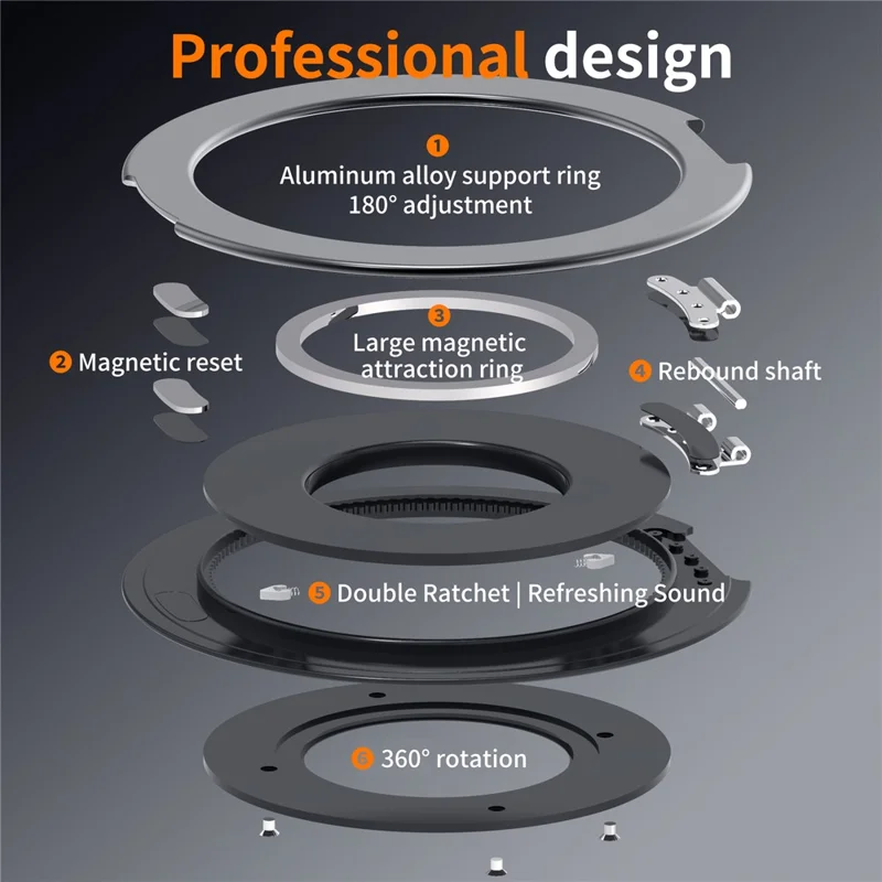 360 Degree Rotating Aluminum Alloy Stand Adhesive Adjustable Phone Tablet Kickstand - Black