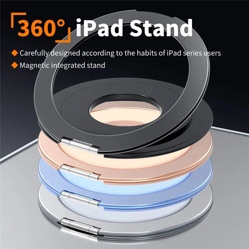 360 Degree Rotating Aluminum Alloy Stand Adhesive Adjustable Phone Tablet Kickstand - Black