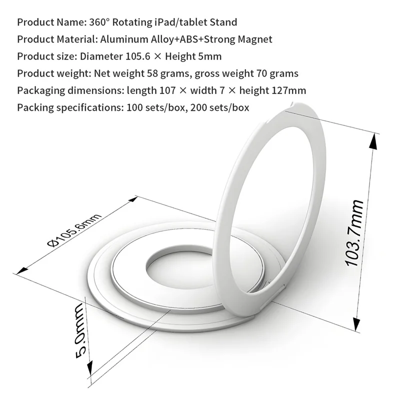 360 Degree Rotating Aluminum Alloy Stand Adhesive Adjustable Phone Tablet Kickstand - Black