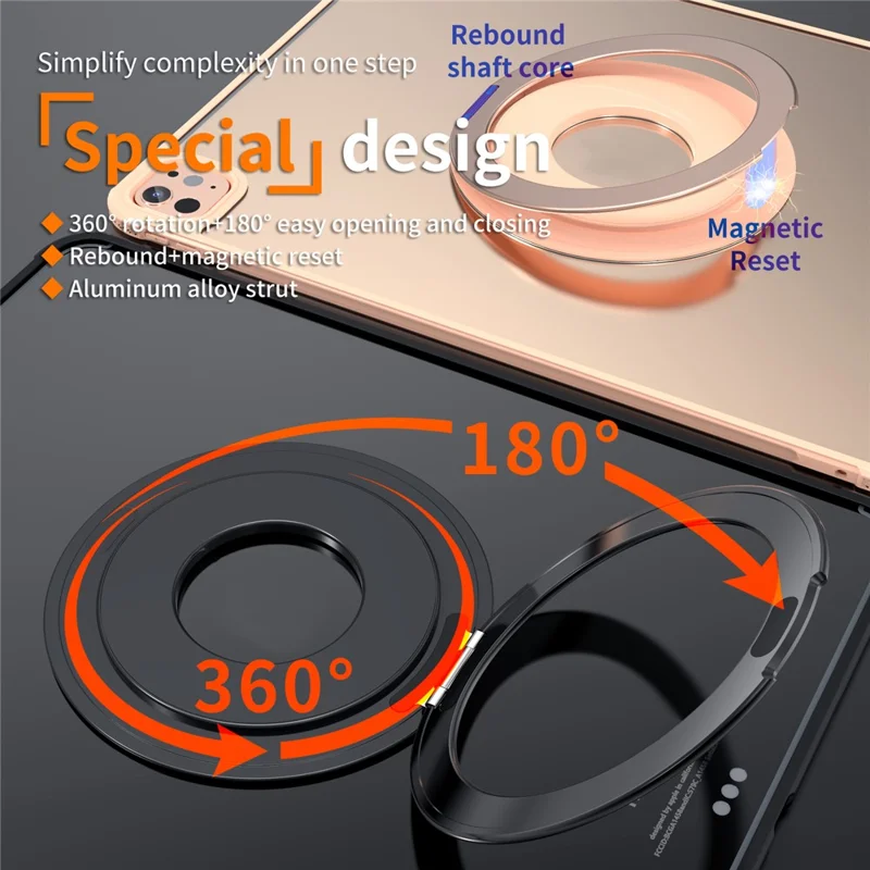 360 Degree Rotating Aluminum Alloy Stand Adhesive Adjustable Phone Tablet Kickstand - Black