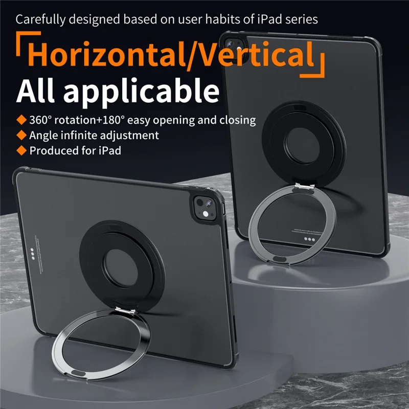 360 Degree Rotating Aluminum Alloy Stand Adhesive Adjustable Phone Tablet Kickstand - Black
