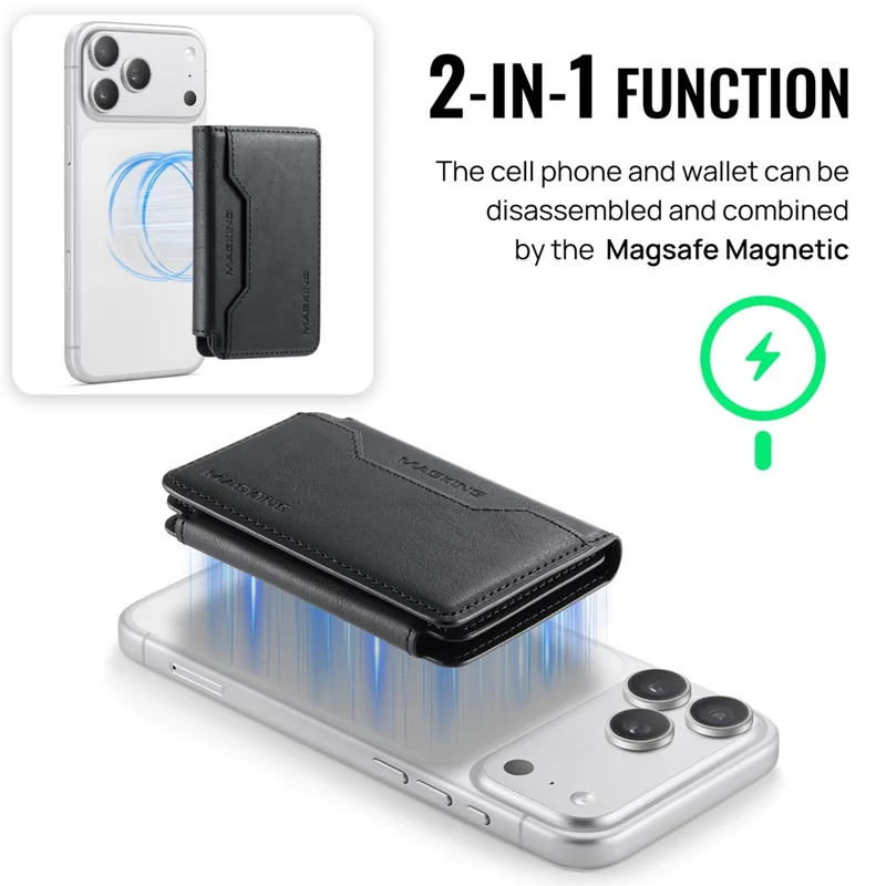 MAGKING K3 PRO Magnetic Detachable Phone Card Holder Kickstand RFID Blocking 6 Card Slots - Black