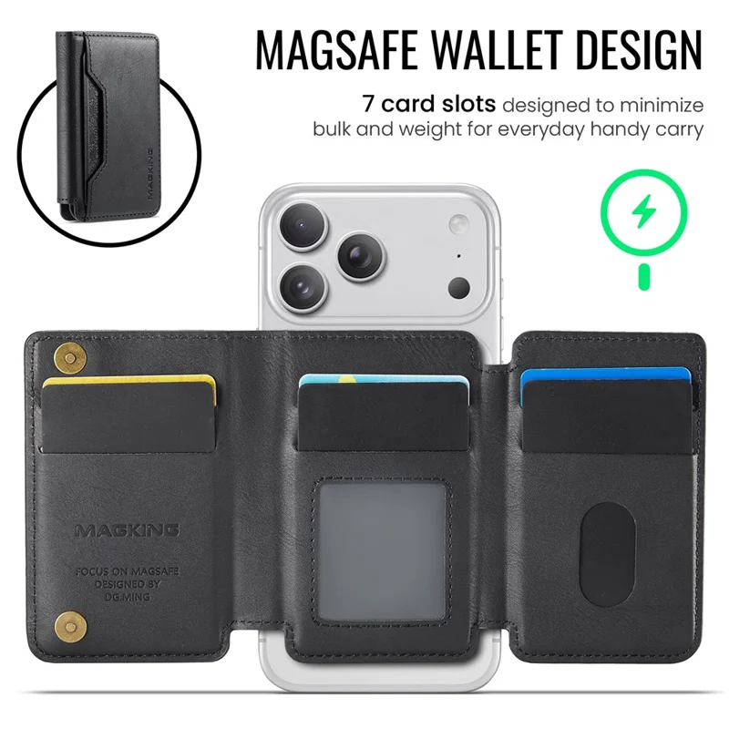 MAGKING K3 PRO Magnetic Detachable Phone Card Holder Kickstand RFID Blocking 6 Card Slots - Black