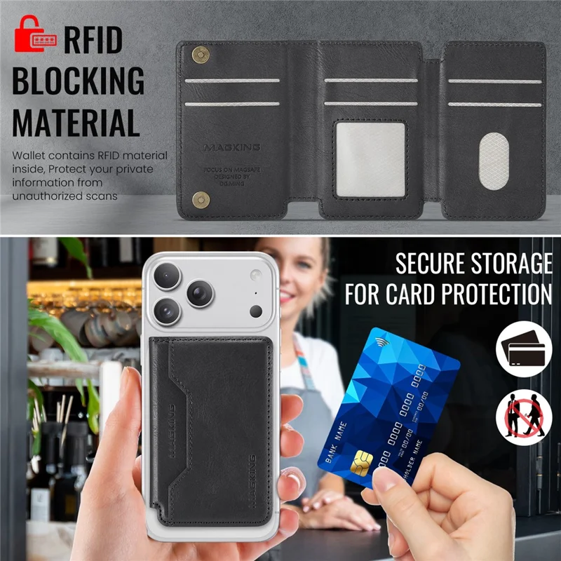 MAGKING K3 PRO Magnetic Detachable Phone Card Holder Kickstand RFID Blocking 6 Card Slots - Black