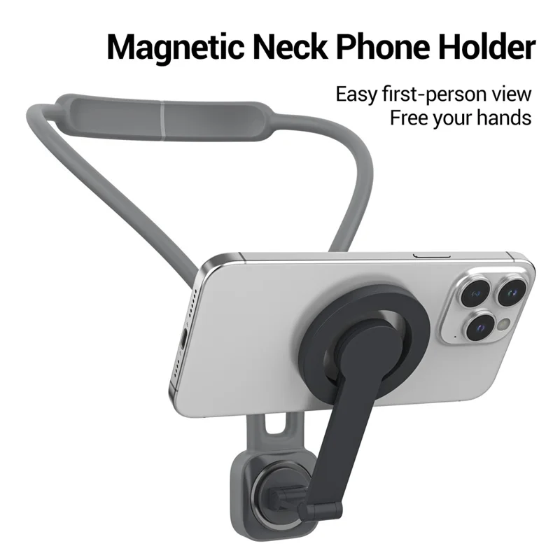 K08-2M Magnetic Neck Phone Holder 360 Degree Rotation Phone Neck Mount Hand Free POV - Grey