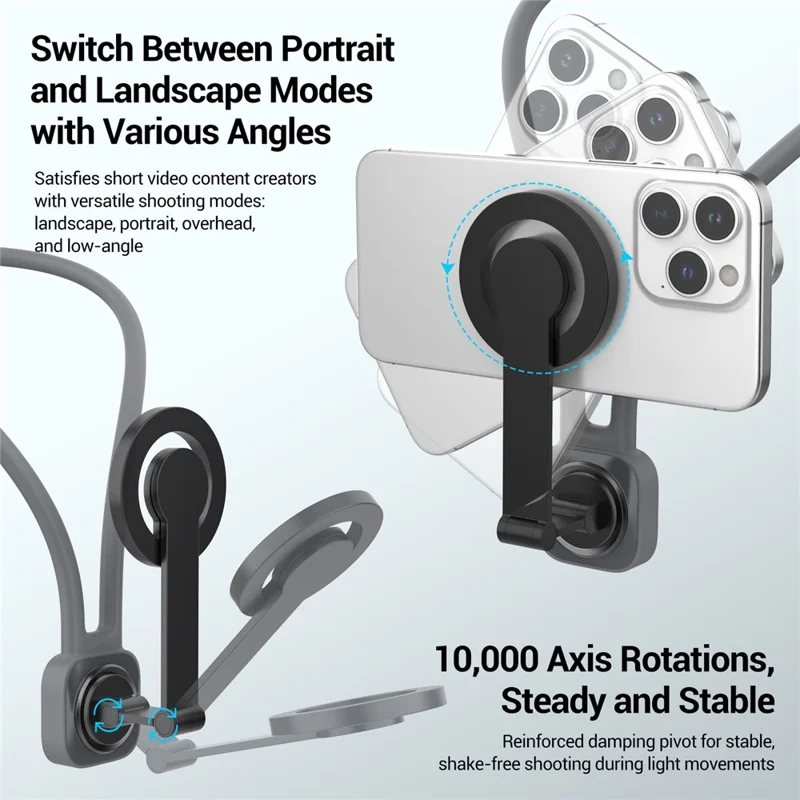 K08-2M Magnetic Neck Phone Holder 360 Degree Rotation Phone Neck Mount Hand Free POV - Grey