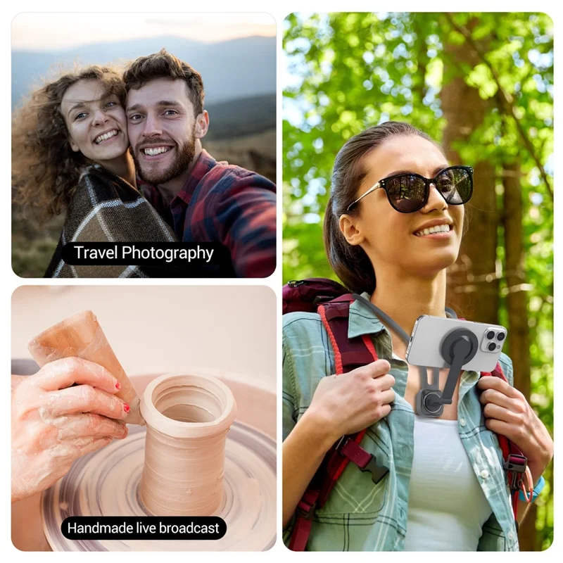 K08-2M Magnetic Neck Phone Holder 360 Degree Rotation Phone Neck Mount Hand Free POV - Grey