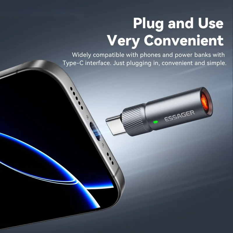 ESSAGER Aluminum Alloy Type-C Cigarette Lighter Tungsten Wire Heating Auto Shut Off - Type-C Male Connector