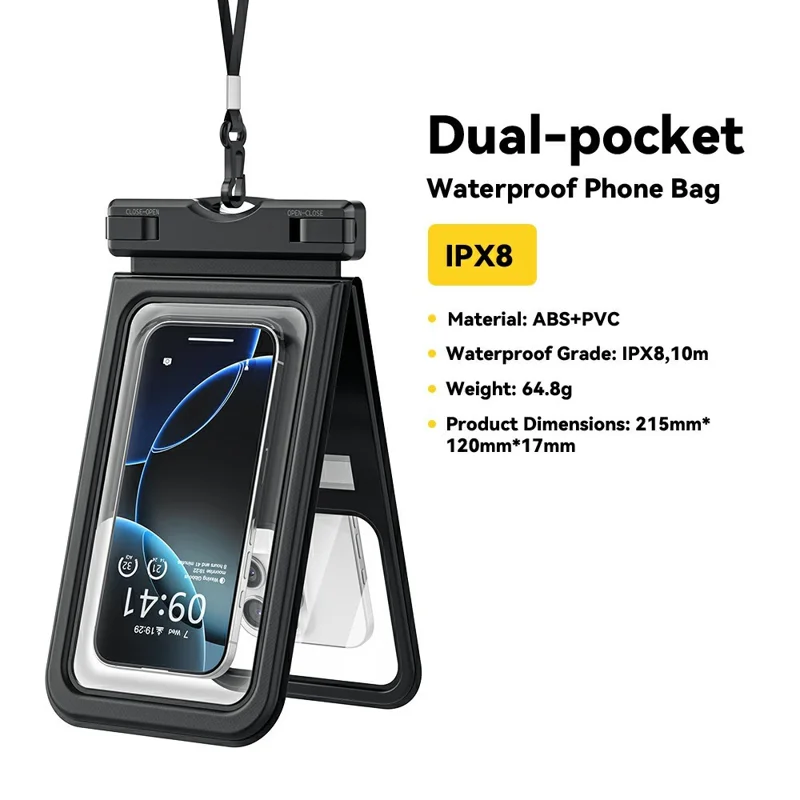 ESSAGER Dual Pocket IPX8 Waterproof Phone Bag with Lanyard Underwater Clear Cellphone Case Touchscreen Dry Bag