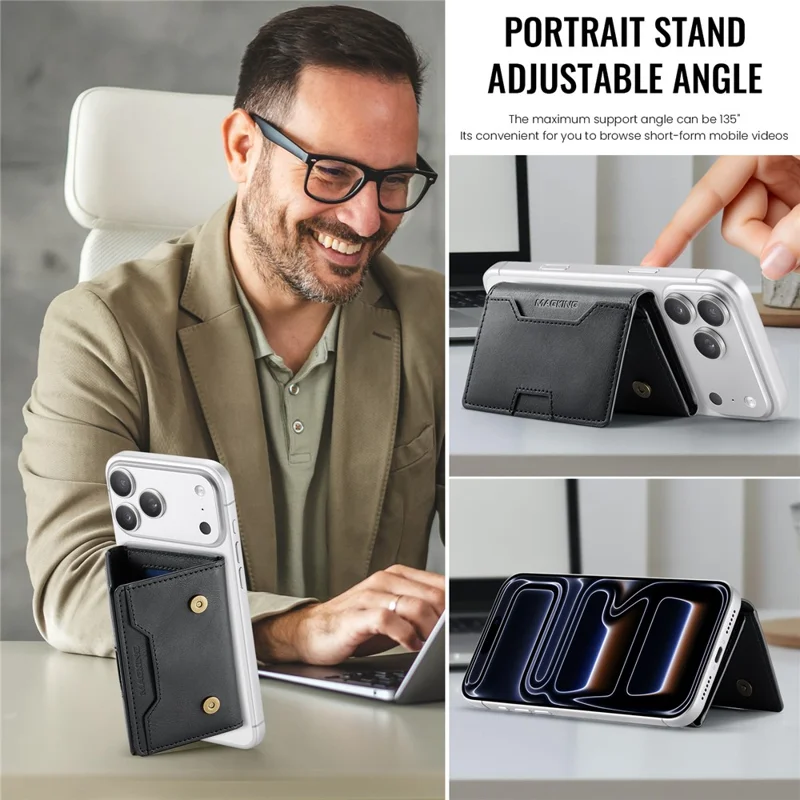 MAGKING K4 Card Holder Tri-Fold Magnetic RFID Blocking PU Leather Wallet - Black