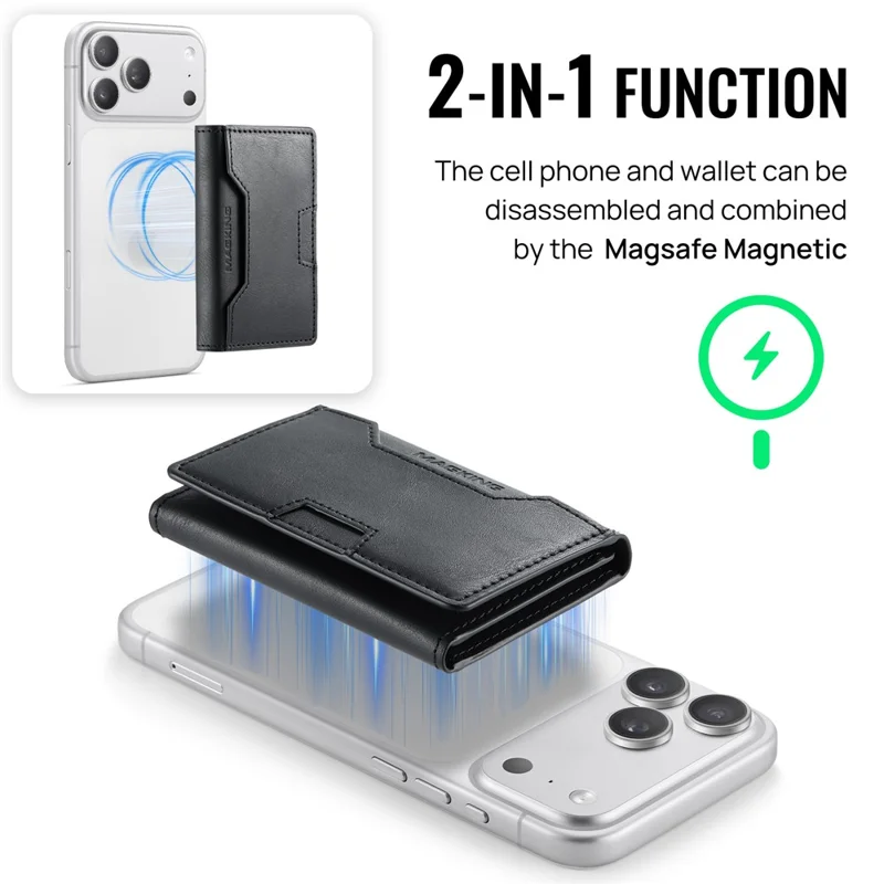 MAGKING K4 Card Holder Tri-Fold Magnetic RFID Blocking PU Leather Wallet - Black