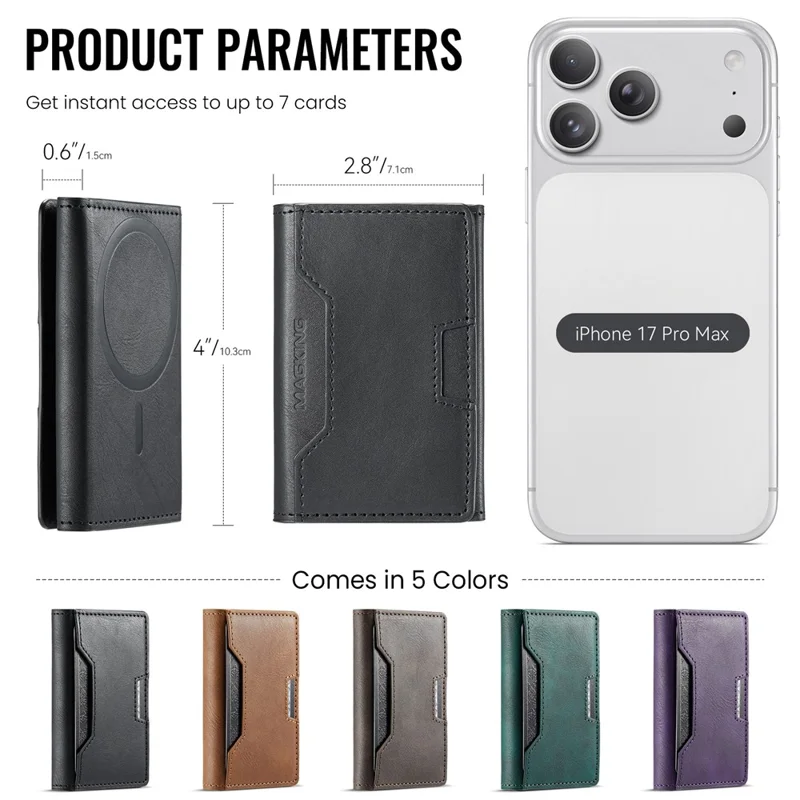 MAGKING K4 Card Holder Tri-Fold Magnetic RFID Blocking PU Leather Wallet - Black