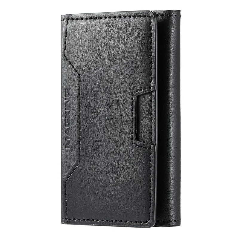 MAGKING K4 Card Holder Tri-Fold Magnetic RFID Blocking PU Leather Wallet - Black