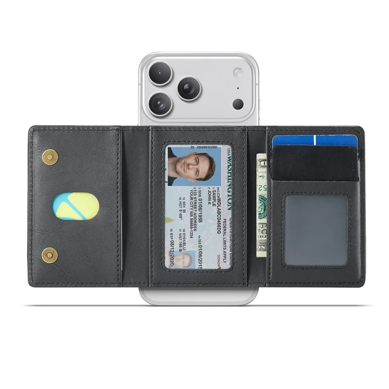 MAGKING K4 Card Holder Tri-Fold Magnetic RFID Blocking PU Leather Wallet - Black