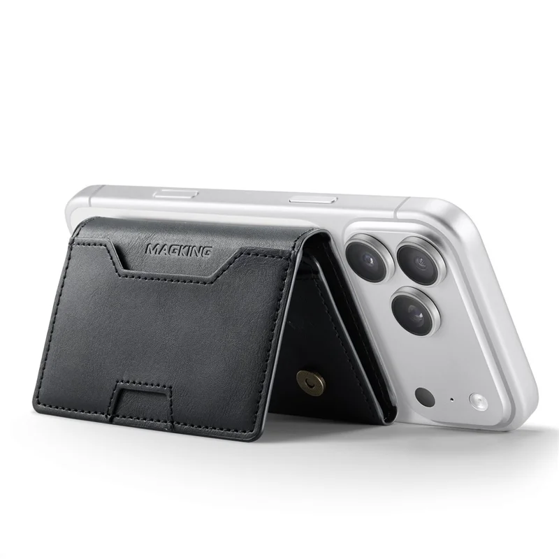 MAGKING K4 Card Holder Tri-Fold Magnetic RFID Blocking PU Leather Wallet - Black