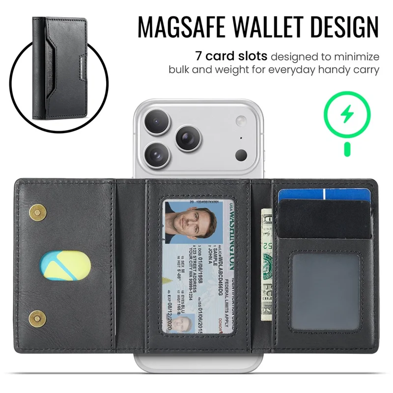 MAGKING K4 Card Holder Tri-Fold Magnetic RFID Blocking PU Leather Wallet - Black